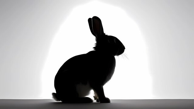 Silhouette of a rabbit on a white background with a shadow