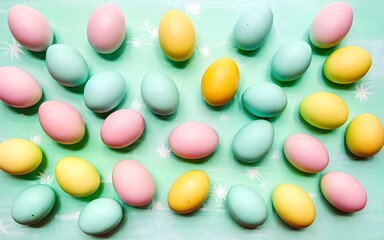 Fototapeta na wymiar colored easter eggs, pastel color background, easter concept.