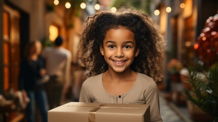 Little Latin American girl receiving package in comfort of her home