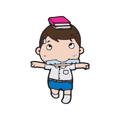 thai students cleaning up school classroom, cute cartoon kawaii vector illustration