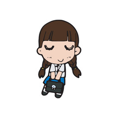 thai students cleaning up school classroom, cute cartoon kawaii vector illustration