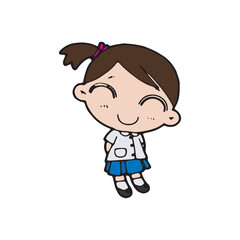 thai students cleaning up school classroom, cute cartoon kawaii vector illustration