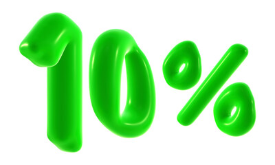 10 percent with green color isolated on transparent background for sale, discount, promotion and business concept 