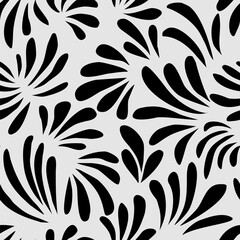 Seamless monochrome pattern with hand drawn leaves shapes, floral minimalistic background. Could be used as texture, wallpaper, print.