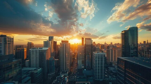 loop video of cloud movement in the city skyscaper high rise building in the morning urban lofi animation