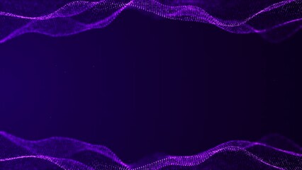 Technology digital particles flow, empty in the middle purple loop background