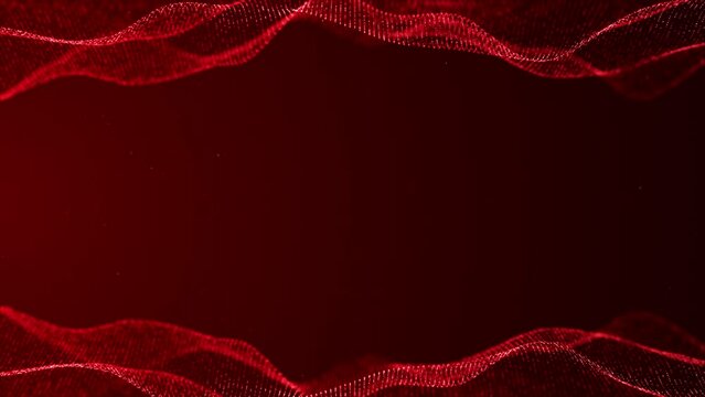 Technology digital particles flow, empty in the middle red loop background