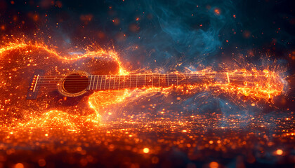 Electric guitar engulfed in flames, International Guitar Month, April 