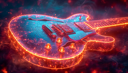 Electric guitar in colorful environment, International Guitar Month, April  - obrazy, fototapety, plakaty