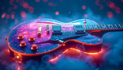 Electric guitar in colorful environment, International Guitar Month  - obrazy, fototapety, plakaty