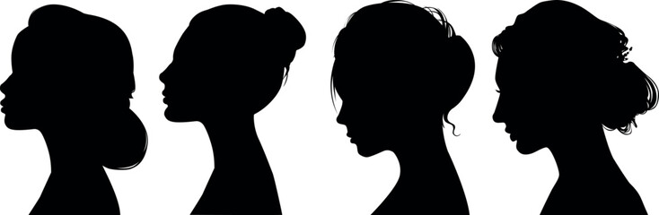 Silhouette profile of a woman. Universal sign on isolated background.