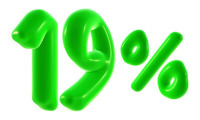 19 percent with green color isolated on transparent background for sale, discount, promotion and business concept 