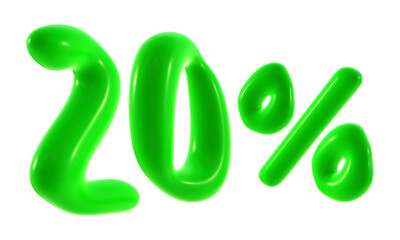 20 percent with green color isolated on transparent background for sale, discount, promotion and business concept 