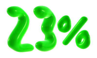 23 percent with green color isolated on transparent background for sale, discount, promotion and business concept 