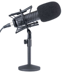Microphone. Professional dynamic or condenser microphone. Radio broadcasting or podcast microphone...