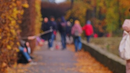 Anonymous People Enjoying Relaxing on Autumn Walk in Calm City Park