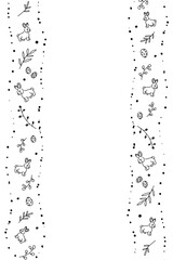 Vector. Cute hand drawn Easter vertical background with bunnies, easter eggs. Festive background with Easter linear symbols. Copy space for text. Design cards, banners and other promotional items.