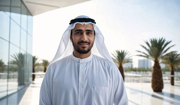 UAE Emirati business man in white kandora with shallow depth of field
