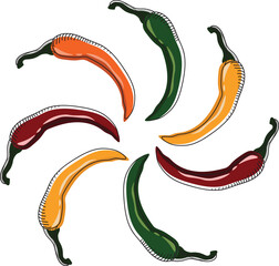 Colored paprika, pepper, chili, kitchen set, kitchen, food, cook, cool chili print, pepper pattern, kitchen decoration