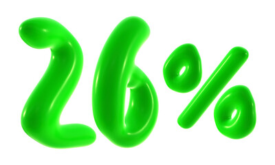 26 percent with green color isolated on transparent background for sale, discount, promotion and business concept 