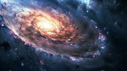 Obraz premium An awe-inspiring spiral galaxy with intricate layers of stars, dust, and cosmic gas, captured in vibrant colors.