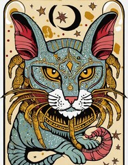 Scorpio Cat tarot card illustration 