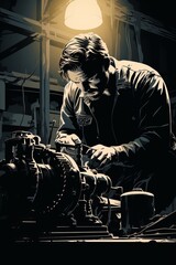 A specialist replacing the water pump in a workshop