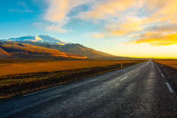 Scenic road in Snaefellsness Penisula at  sunset, Iceland