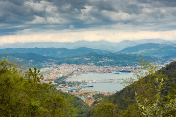 The harbor of La Spezia from the hills,  Italy
