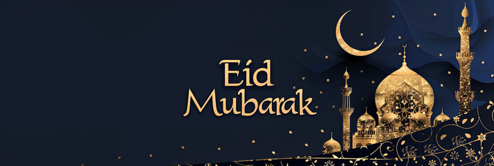 "Eid Mubarak" Greeting Card Illustration for Festival of Sacrifice in Muslim Culture.