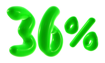36 percent with green color isolated on transparent background for sale, discount, promotion and business concept 