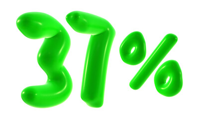 37 percent with green color isolated on transparent background for sale, discount, promotion and business concept 