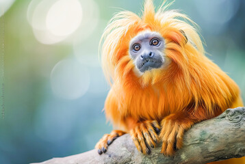 Golden Lion Tamarin Leontopithecus rosalia on tree, World Wildlife Day, March 