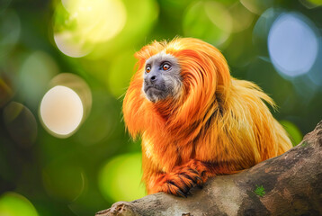 Fototapeta premium Golden Lion Tamarin Leontopithecus rosalia on tree, World Wildlife Day, March 