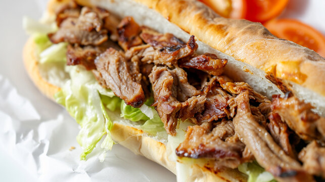 close up of kebab sandwich on white. Generative Ai