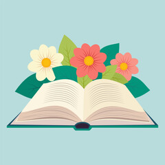 Open book and flower. Flat vector illustration
