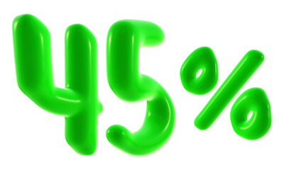 45 percent with green color isolated on transparent background for sale, discount, promotion and business concept 