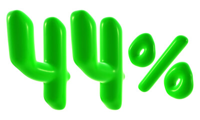 44 percent with green color isolated on transparent background for sale, discount, promotion and business concept 