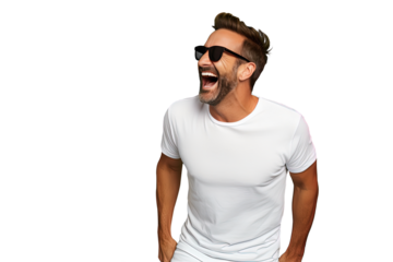 Funny young man celebrating