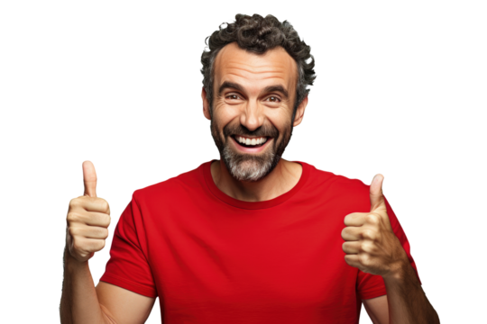 Happy young man making with thumbs up gesture