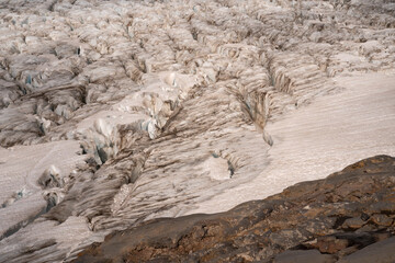 Ice field. Closeup view of glaciar Castaño Overo ice torrent in Tronador hill summit. Beautiful natural texture and pattern.