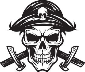 Pirate Captains Insignia Jolly Roger with Dagger Dagger Piercing Skull Symbol Rogue Pirates Emblem