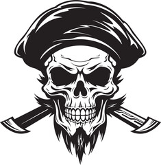Obraz premium Skull with Crossed Daggers Emblem Pirates Blade Icon Cutthroat Pirates Emblem Swashbucklers Mark