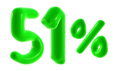 51 percent with green color isolated on transparent background for sale, discount, promotion and business concept 