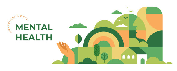 Mental Health Awareness Month. Raising awareness of mental health campaign. Geometric modern style. Vector concept design