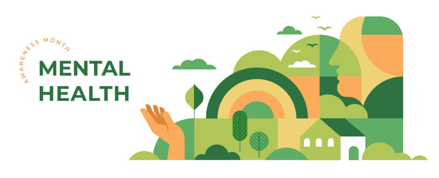 Mental Health Awareness Month. Raising awareness of mental health campaign. Geometric modern style. Vector concept design