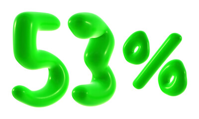 53 percent with green color isolated on transparent background for sale, discount, promotion and business concept 