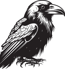 Mystic Raven and Skull Emblem Vector Graphic Symbolism Gothic Raven on Skull Icon Vector Logo Design