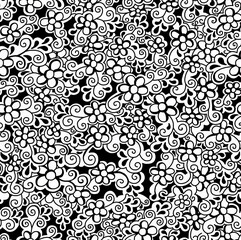 Black and white abstract hand-drawn daisy pattern .Seamless pattern.