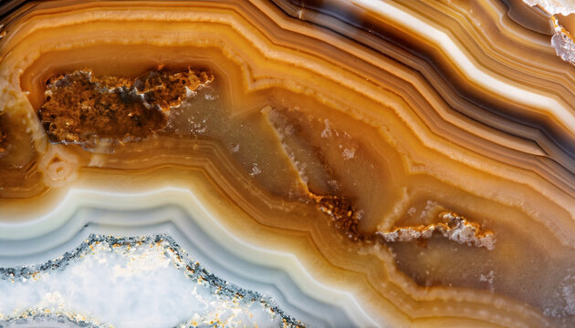 Natural stone banding pattern in agate, close up in full frame; abstract background of geometric shapes